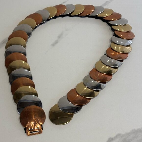 VTG Womens Vintage Metal Coin Belt Gold Silver Bronze Size 1.5x40 - Picture 1 of 7